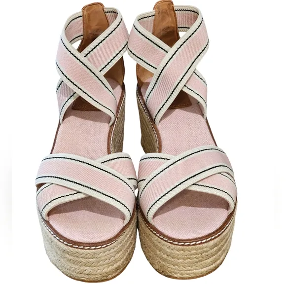 Tory Burch Frieda Espadrille Wedge Sandals Blush Pink Size 8M
