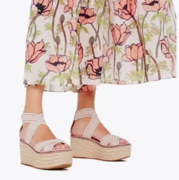 Tory Burch Frieda Espadrille Wedge Sandals Blush Pink Size 8M