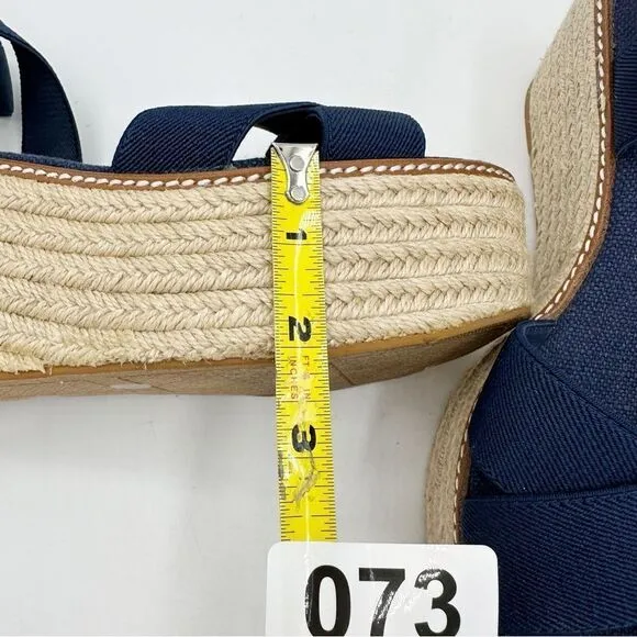 Tory Burch Frieda Navy Blue Elastic Strap Espadrille Platform Sandals Sz 8.5M