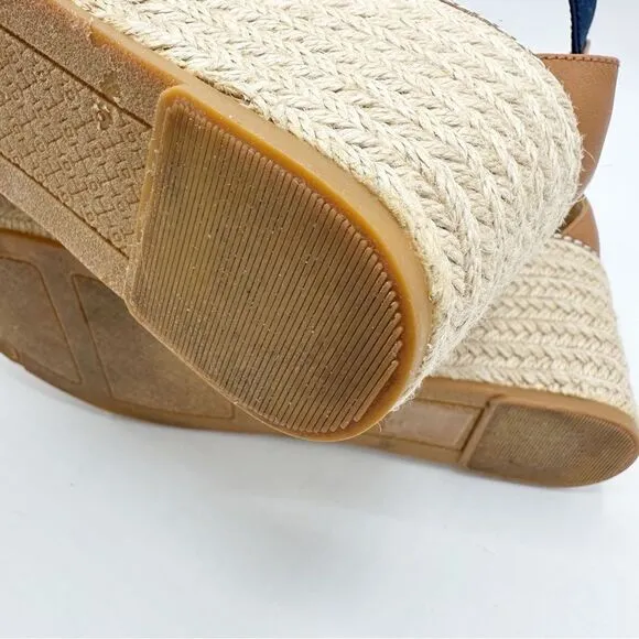 Tory Burch Frieda Navy Blue Elastic Strap Espadrille Platform Sandals Sz 8.5M