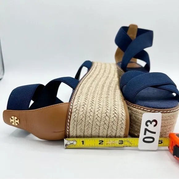 Tory Burch Frieda Navy Blue Elastic Strap Espadrille Platform Sandals Sz 8.5M