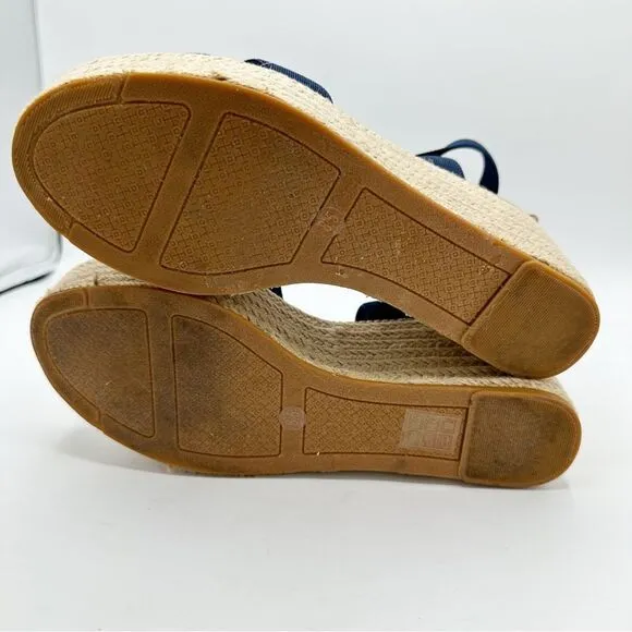 Tory Burch Frieda Navy Blue Elastic Strap Espadrille Platform Sandals Sz 8.5M