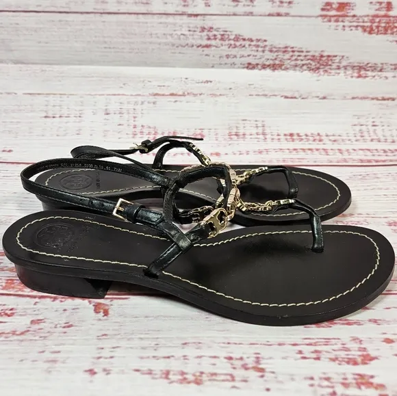 Tory Burch Gemini Chain Link Sandals In Black