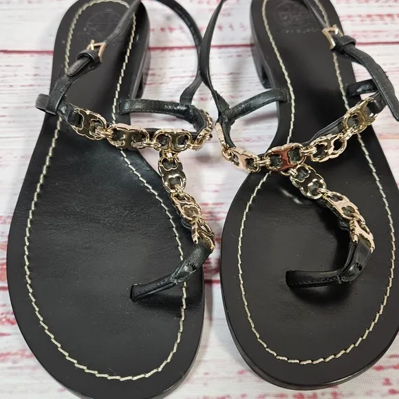 Tory Burch Gemini Chain Link Sandals In Black