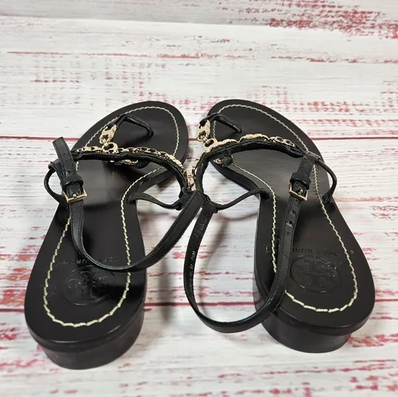 Tory Burch Gemini Chain Link Sandals In Black