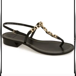 Tory Burch Gemini Chain Link Sandals In Black