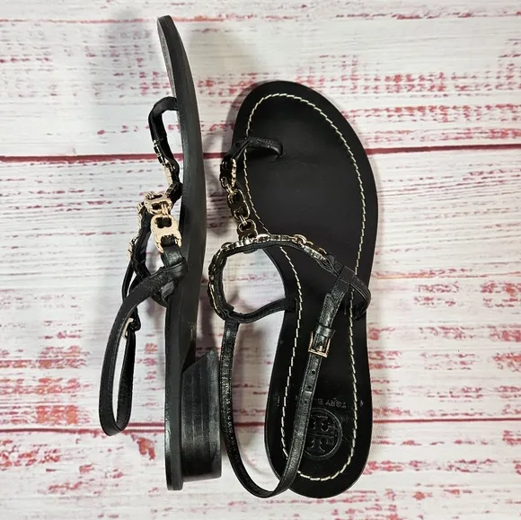 Tory Burch Gemini Chain Link Sandals In Black