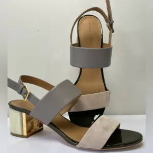 Tory Burch Grey Heron/Light Taupe Calf leather /Suede Platform block sandals 9