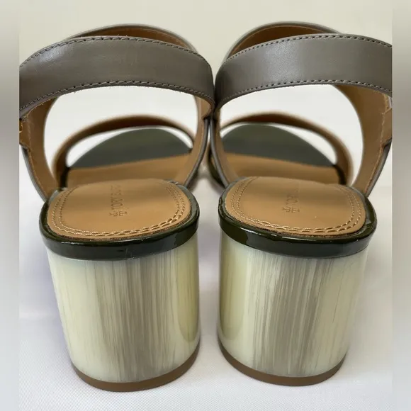 Tory Burch Grey Heron/Light Taupe Calf leather /Suede Platform block sandals 9