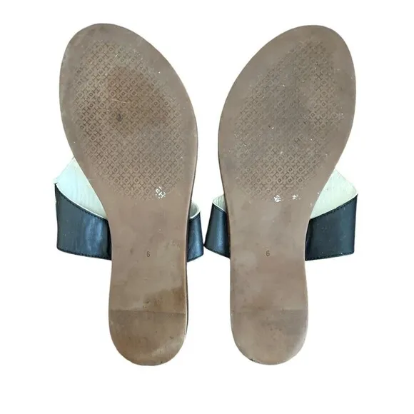 TORY BURCH Jamie Women's Sandal Full Logo Leather Thong  Black Size 6