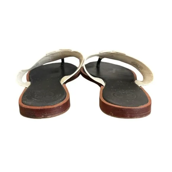 TORY BURCH Jamie Women's Sandal Full Logo Leather Thong  Black Size 6
