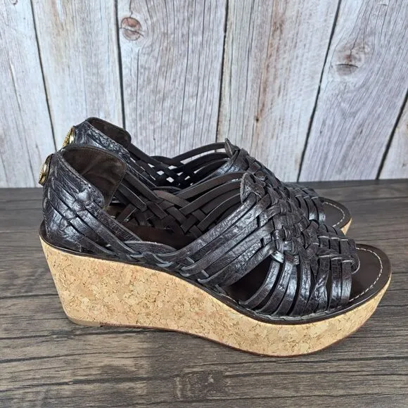 Tory Burch Killian Wedge Sandals Women's Sz 7.5 M Brown