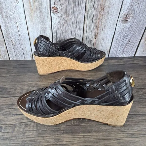 Tory Burch Killian Wedge Sandals Women's Sz 7.5 M Brown