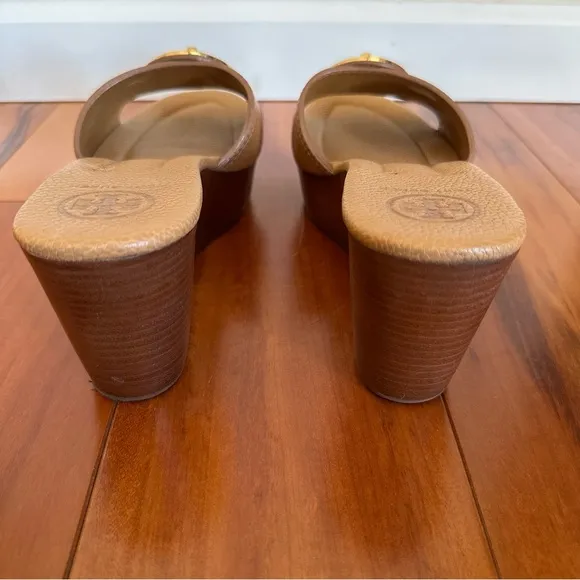 Tory Burch Light Brown Leather Platform Wedge Sandals Size 10