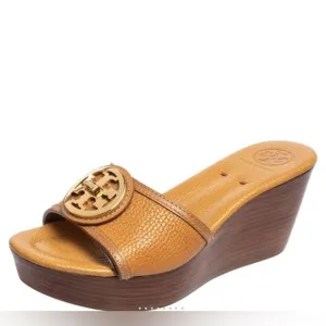 Tory Burch Light Brown Leather Platform Wedge Sandals Size 10