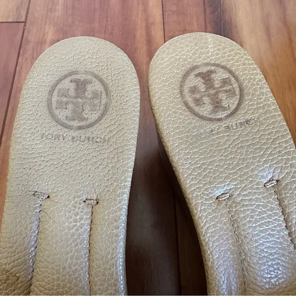 Tory Burch Light Brown Leather Platform Wedge Sandals Size 10