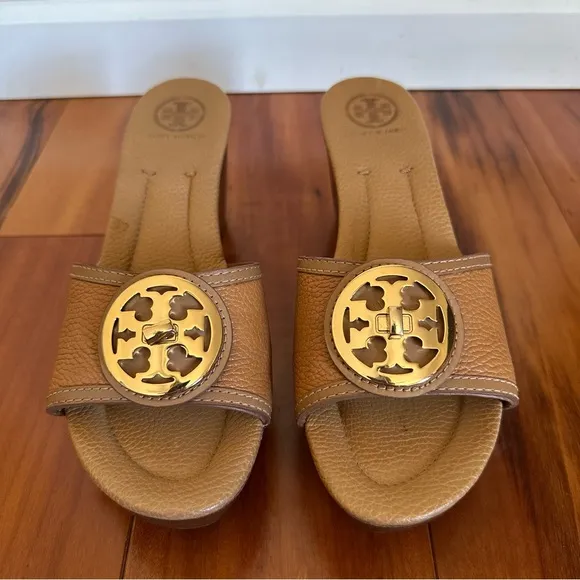 Tory Burch Light Brown Leather Platform Wedge Sandals Size 10