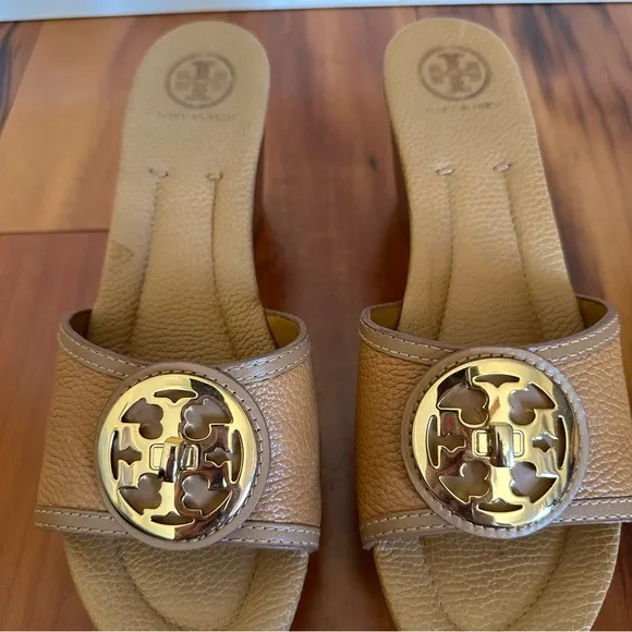 Tory Burch Light Brown Leather Platform Wedge Sandals Size 10