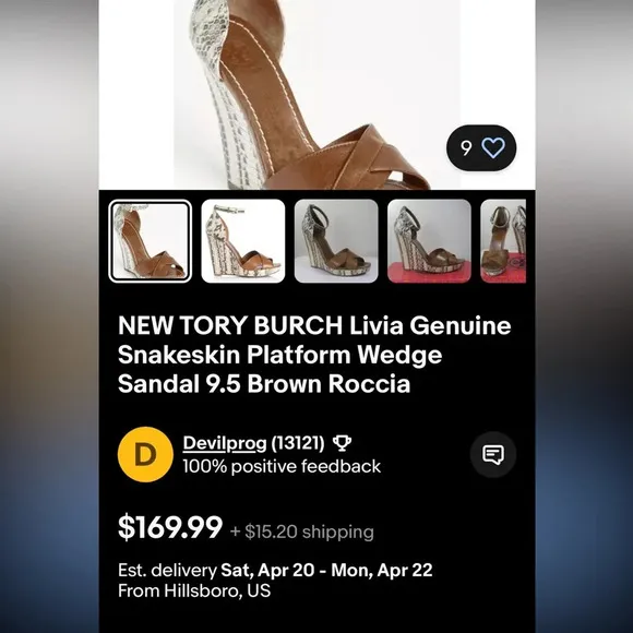 Tory Burch Livia genuine snakeskin wedge sandals size 8
