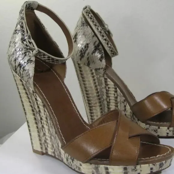 Tory Burch Livia genuine snakeskin wedge sandals size 8