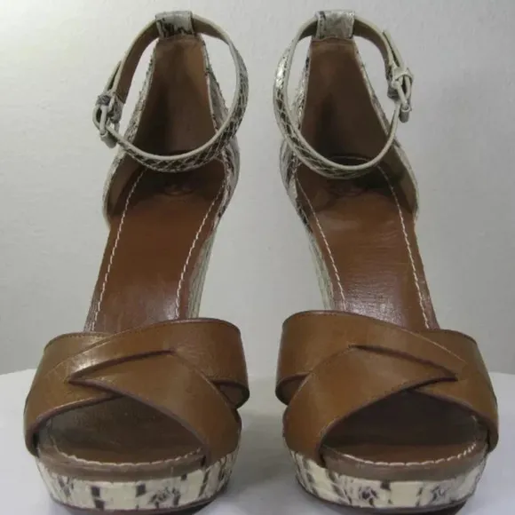 Tory Burch Livia genuine snakeskin wedge sandals size 8