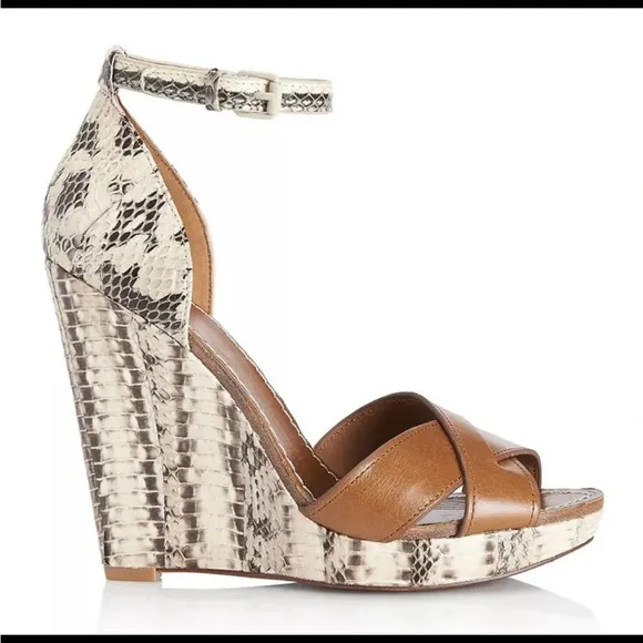 Tory Burch Livia genuine snakeskin wedge sandals size 8
