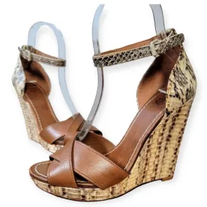 Tory Burch Livia Leather Snakeskin Wedge Sandals Size 6