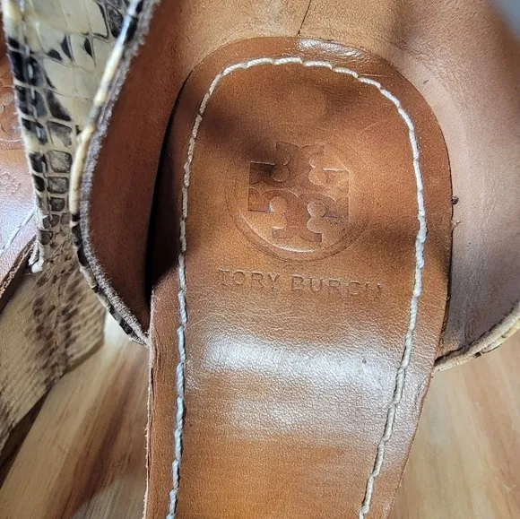 Tory Burch Livia Leather Snakeskin Wedge Sandals Size 6