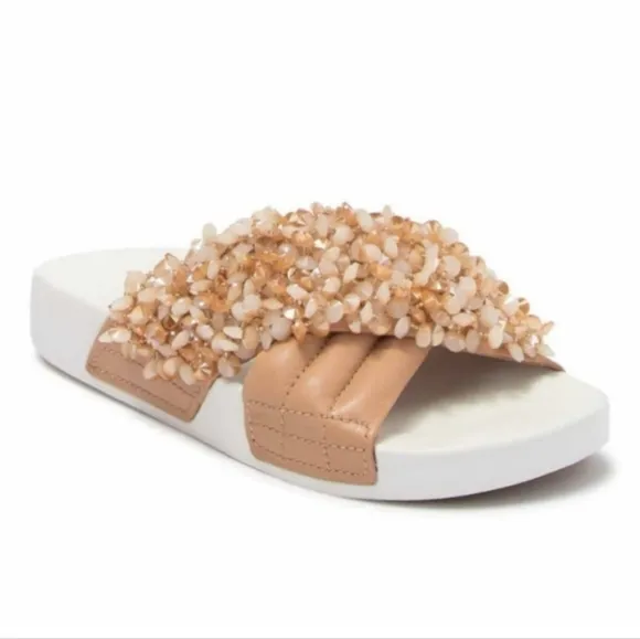 TORY BURCH logan beaded platform pool slides sandals 8.5 9