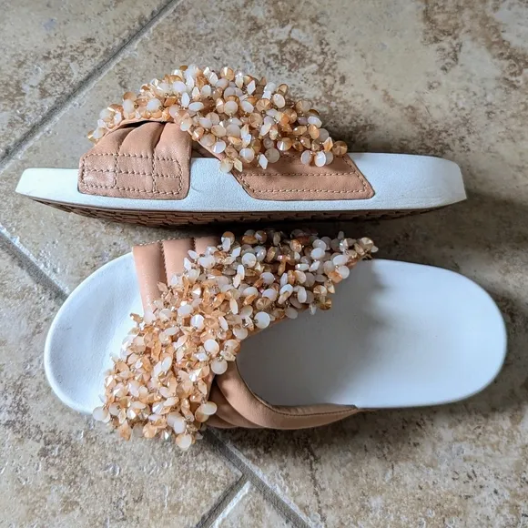 TORY BURCH logan beaded platform pool slides sandals 8.5 9