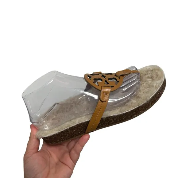Tory Burch Miller Cloud Shearling Slip On Leather Logo Sandals Women’s Size 9