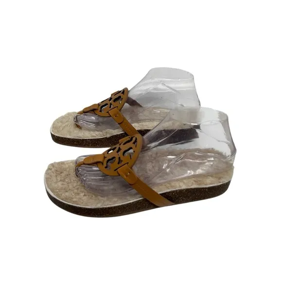 Tory Burch Miller Cloud Shearling Slip On Leather Logo Sandals Women’s Size 9