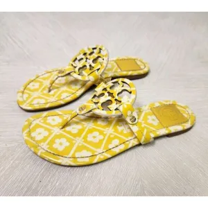 Tory Burch Miller Sandal Patent Yellow / White Floral Print Thong Flat U…