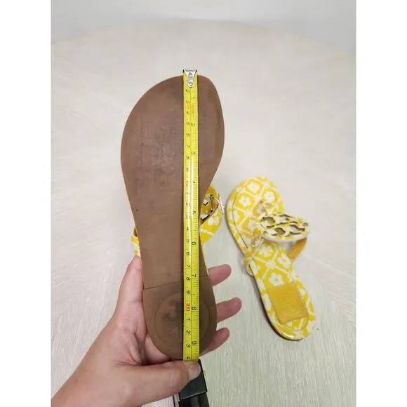 Tory Burch Miller Sandal Patent Yellow / White Floral Print Thong Flat U…