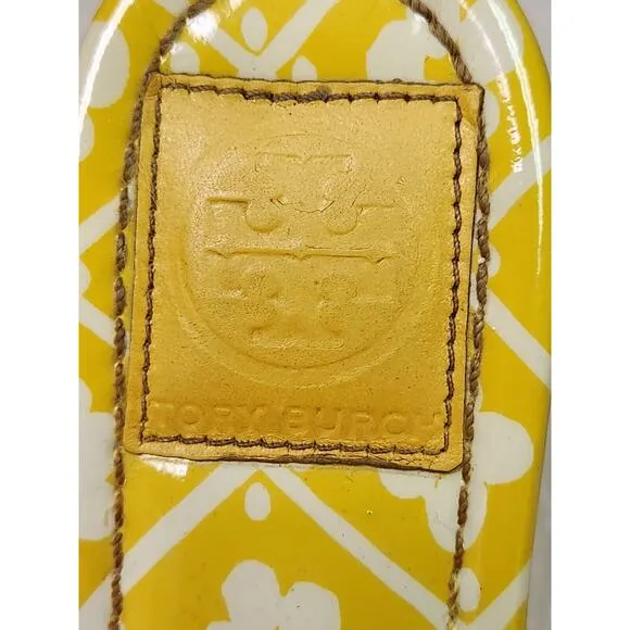 Tory Burch Miller Sandal Patent Yellow / White Floral Print Thong Flat U…