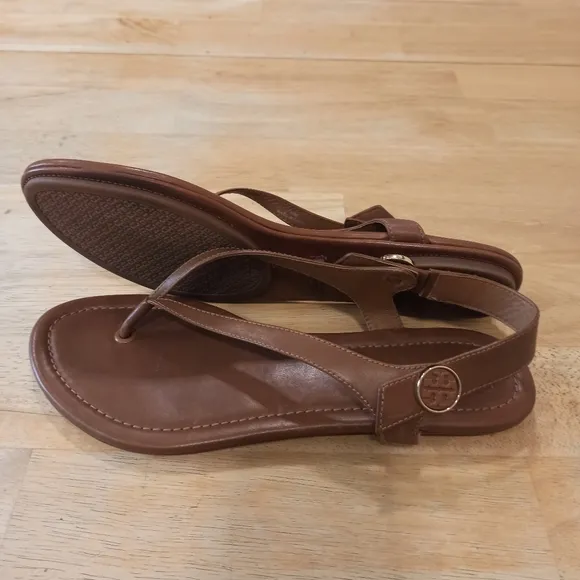 Tory Burch Minnie leather travel sandals 10M. Brown Color