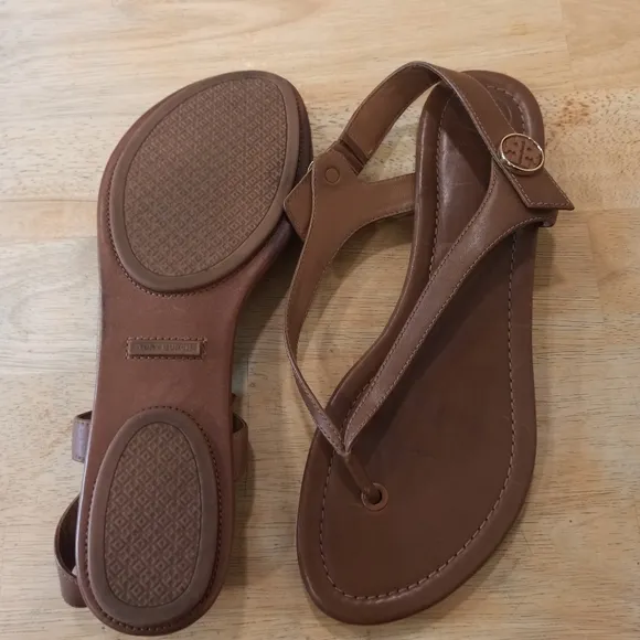 Tory Burch Minnie leather travel sandals 10M. Brown Color