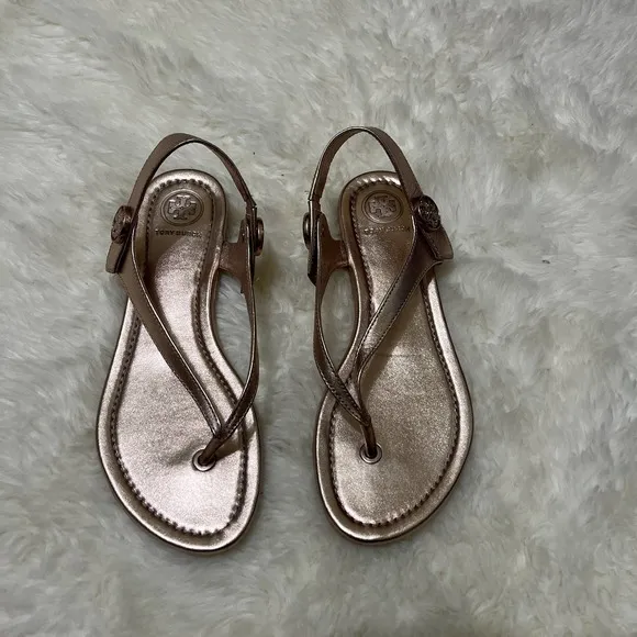 Tory Burch Minnie leather travel sandals in rose gold
