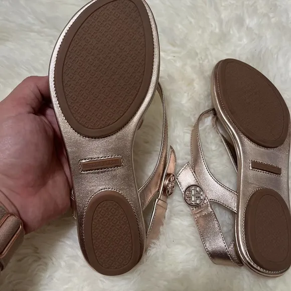 Tory Burch Minnie leather travel sandals in rose gold