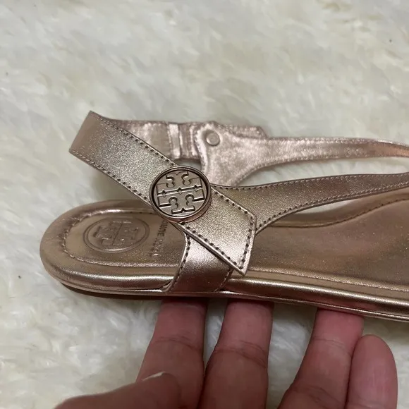 Tory Burch Minnie leather travel sandals in rose gold