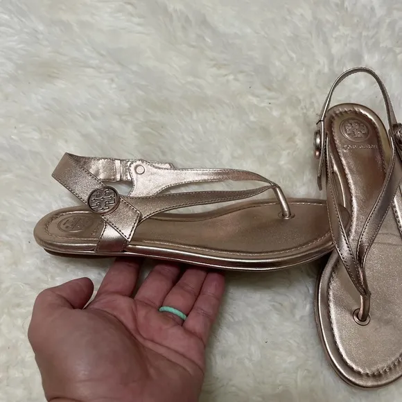 Tory Burch Minnie leather travel sandals in rose gold