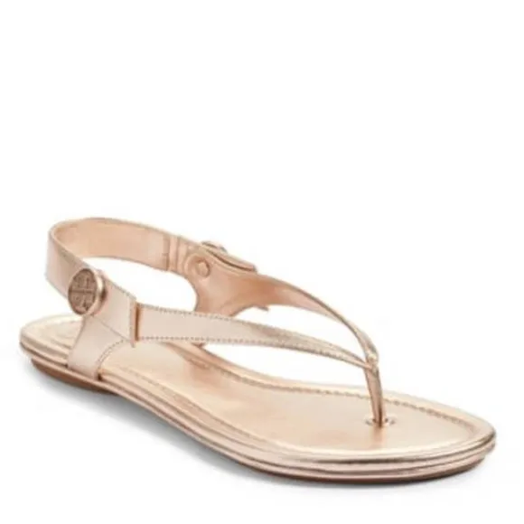 Tory Burch Minnie leather travel sandals in rose gold