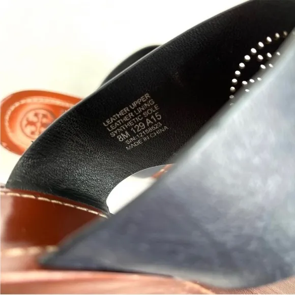 Tory Burch Navy Blue Perforated Logo Slim Wedge Sandals