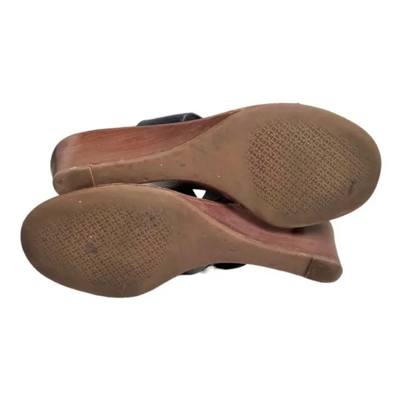 Tory Burch Navy Blue Perforated Logo Slim Wedge Sandals