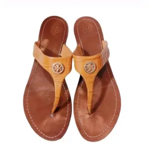 Tory Burch Patten Textured Leather Thora Flat T-Strap Thong Sandals‎