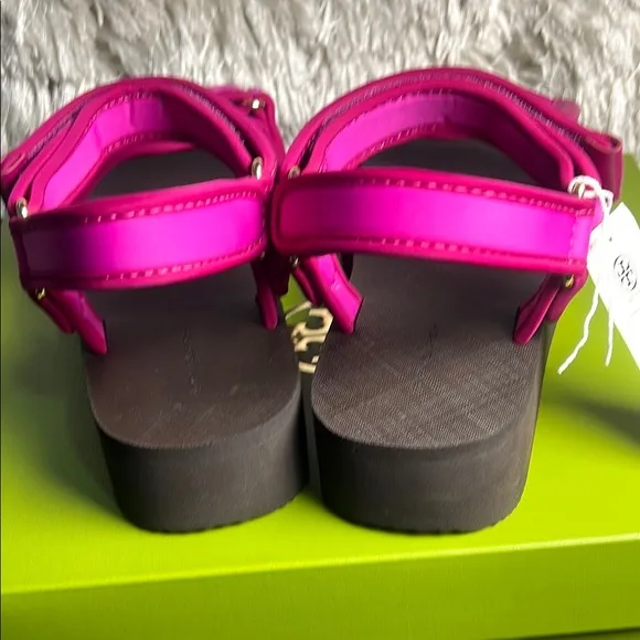 TORY BURCH platform sport sandal neoprene ns raspberry/selva/magenta. size9.