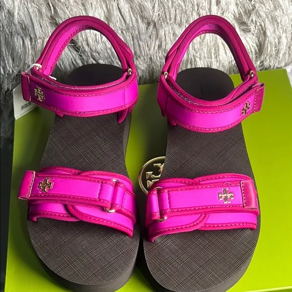 TORY BURCH platform sport sandal neoprene ns raspberry/selva/magenta. size9.
