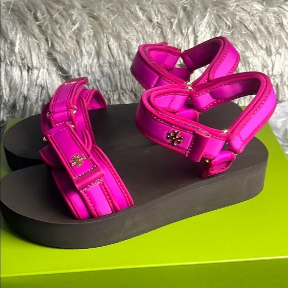TORY BURCH platform sport sandal neoprene ns raspberry/selva/magenta. size9.