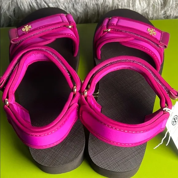 TORY BURCH platform sport sandal neoprene ns raspberry/selva/magenta. size9.