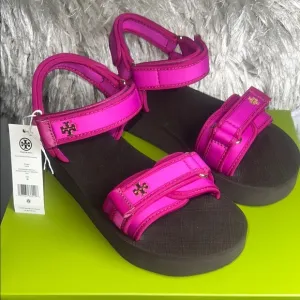 TORY BURCH platform sport sandal neoprene ns raspberry/selva/magenta. size9.